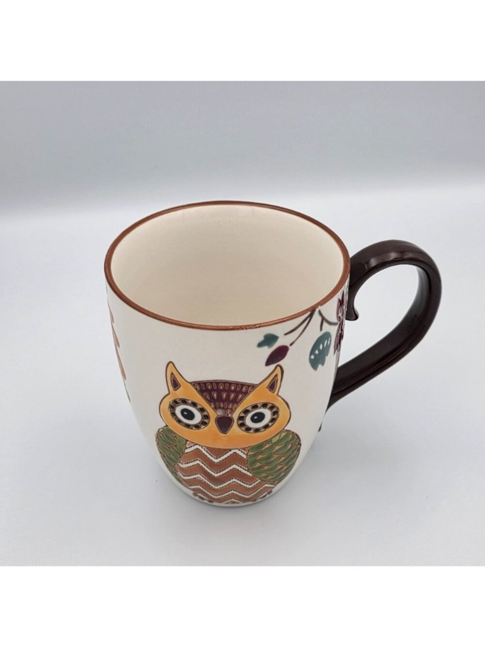 Owl-Themed Ceramic Mug Brown Handle Colorful Designs 16oz - Picture 2 of 7
